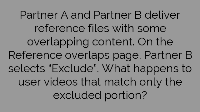 Partner A and Partner B deliver reference files with some overlapping content. On the Reference overlaps page, Partner B selects “Exclude”. What happens to user videos that match only the excluded portion?