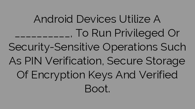 Android Devices Utilize A __________, To Run Privileged Or Security-Sensitive Operations Such As PIN Verification, Secure Storage Of Encryption Keys And Verified Boot.