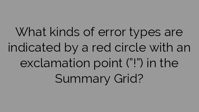 What kinds of error types are indicated by a red circle with an exclamation point (”!”) in the Summary Grid?