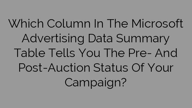 Which Column In The Microsoft Advertising Data Summary Table Tells You The Pre- And Post-Auction Status Of Your Campaign?
